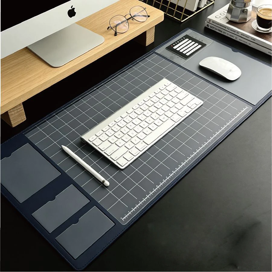 Multifunctional Large PU Mouse Pad Student Writing Pad Business Desk Mat Laptop Organizer with Calendar Scale Card Slot