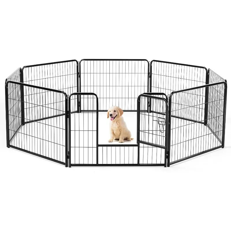 Dog Playpen Indoor - Pet Fence Puppy Exercise Pen for Yard Gate 8 Panel 24” Height Heavy Duty Crates