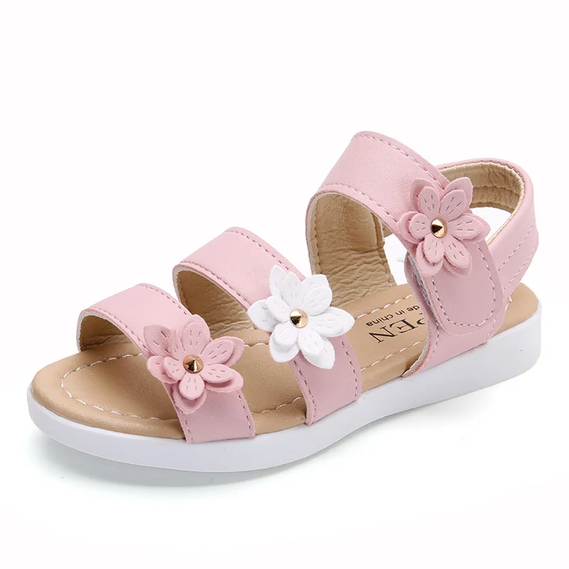 New Girls Sandals Flowers Sweet Soft Fashion Cute High Quality Beach Shoes Children Summer Floral Princess Kids Sandals Birthday