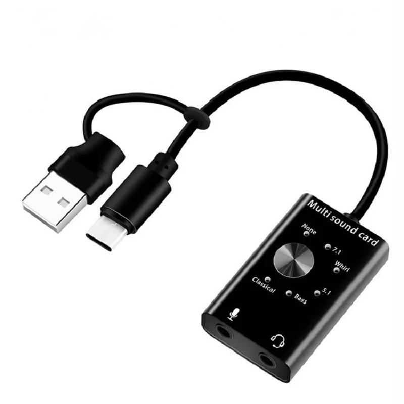 Tarjeta de sonido externa USB 2,0 tipo C adaptador de micrófono estéreo convertidor profesional para MacBook ordenador portátil auriculares PC