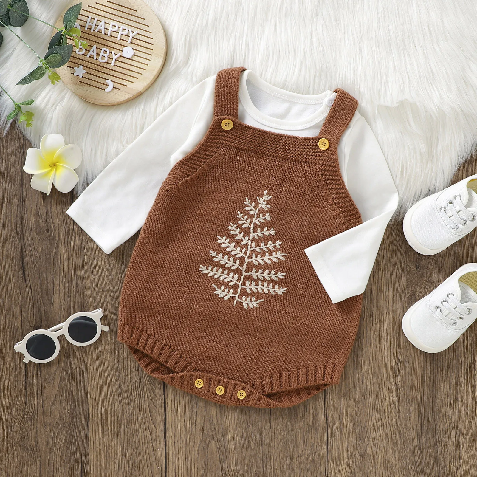 Christmas Baby Boy Girl Romper Newborn Infant Sleeveless Tree Santa Embroidery Knit Overall Jumpsuit Kids Xmas Costumes 0-24M