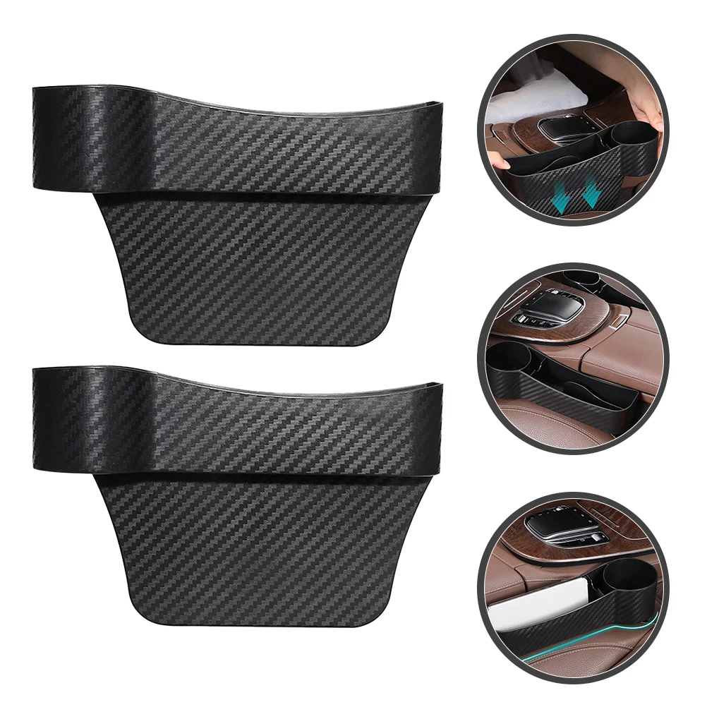 

2 Pcs Car Gap Filler Organizer Storage Box Cup Holder Black Plastic Sear Sundries Containers