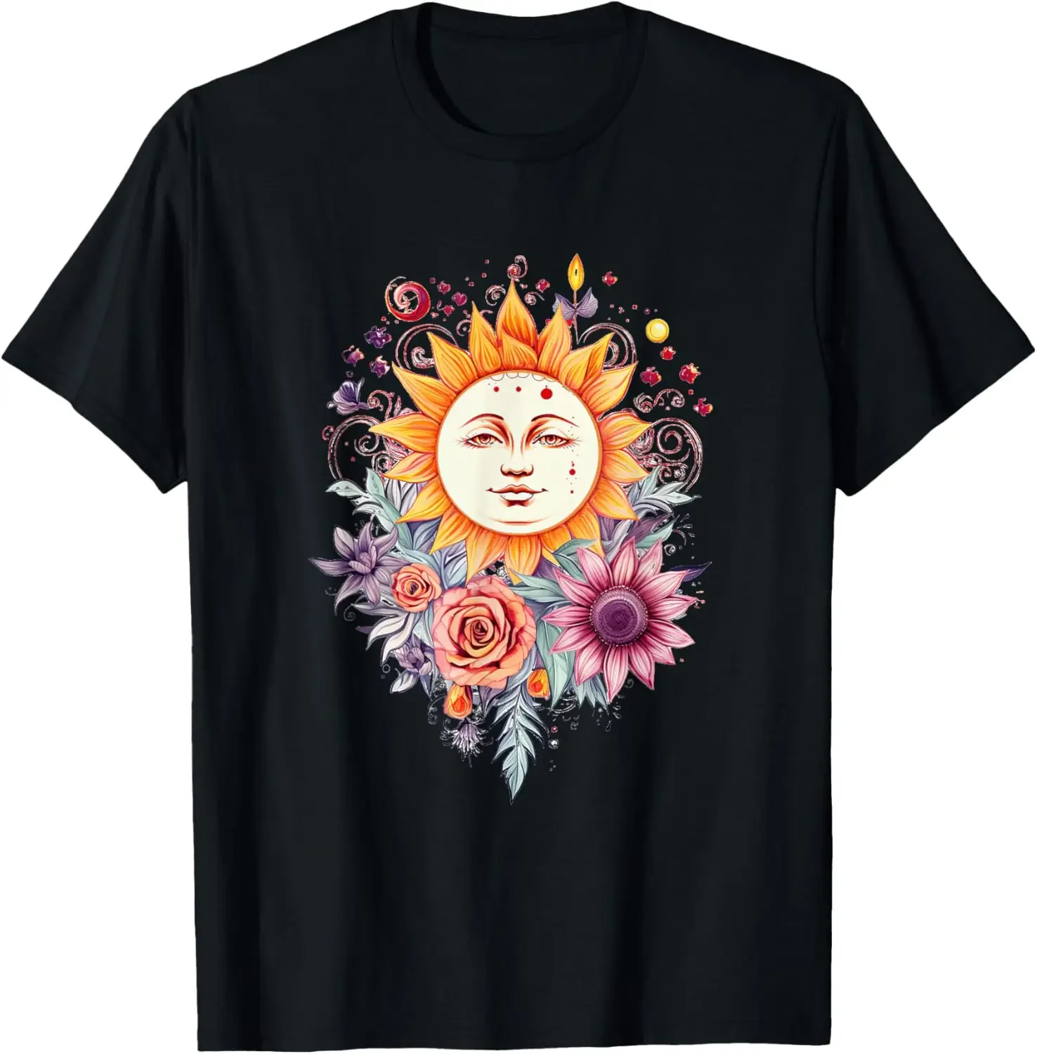 

Mystic Sun Floral Graphic Cotton Tee Retro Aesthetic Casual T-Shirt for Men