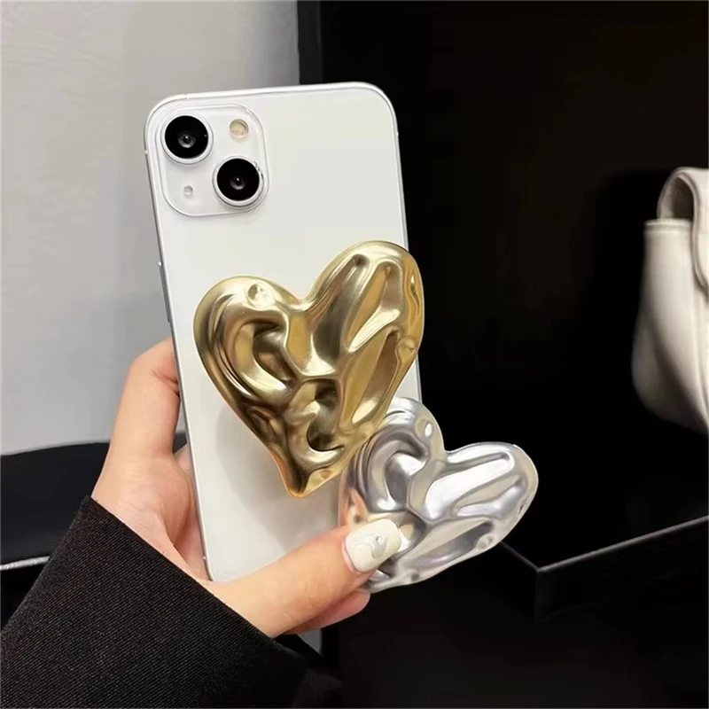Luxury Metal Pleated Heart Bracket Phone Grip Tok Griptok Holder For iPhone Samsung Universal Accessories Stand Socket Holder