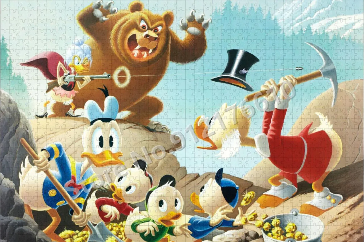 Donald Duck 300/500/1000 Pieces Jigsaw Puzzle Disney Cartoon Donald Duck Seeks Treasures Decompression Educational Puzzles Toys