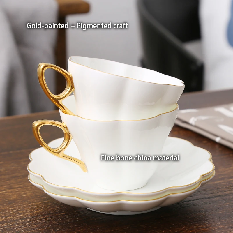 Elegant Flower Bone China Tea Cup Saucer Spoon Set 180ml Ceramic Teacup White Porcelain Coffee Cup Tea Set Cafe Espresso Cup