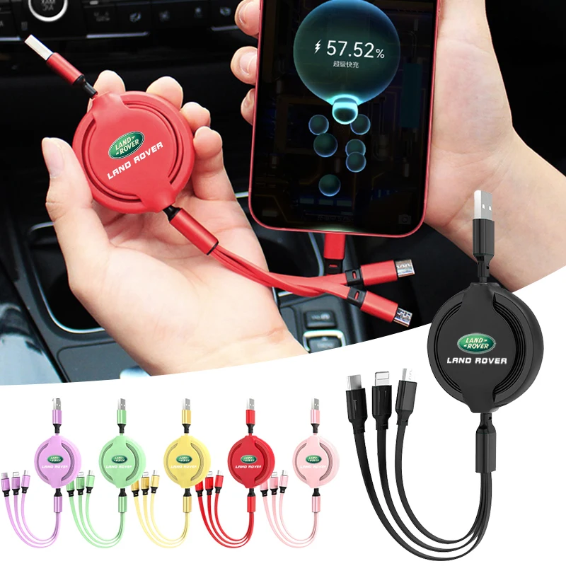 

Car interior USB 3 In 1 Retractable Mobile Phone Fast Charging Cable For Land Rover Defender Freelander Discovery 1 2 3 Evoque