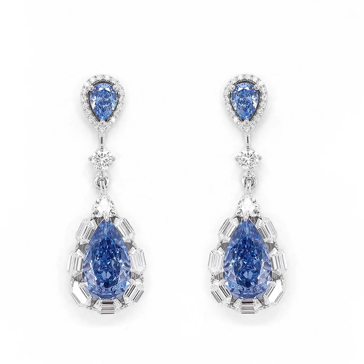 

Solid 925 Sterling Silver High Carbon Diamond Water Drop Earrings with Blue Stones Fine Jewelry for Women Anniversary