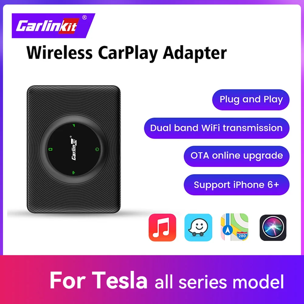 CarlinKit Wireless CarPlay For Tesla Model 3 Model X Y Model S Auto Connect Siri Voice Assistant Spotify Google Map Waze 5G WiFi