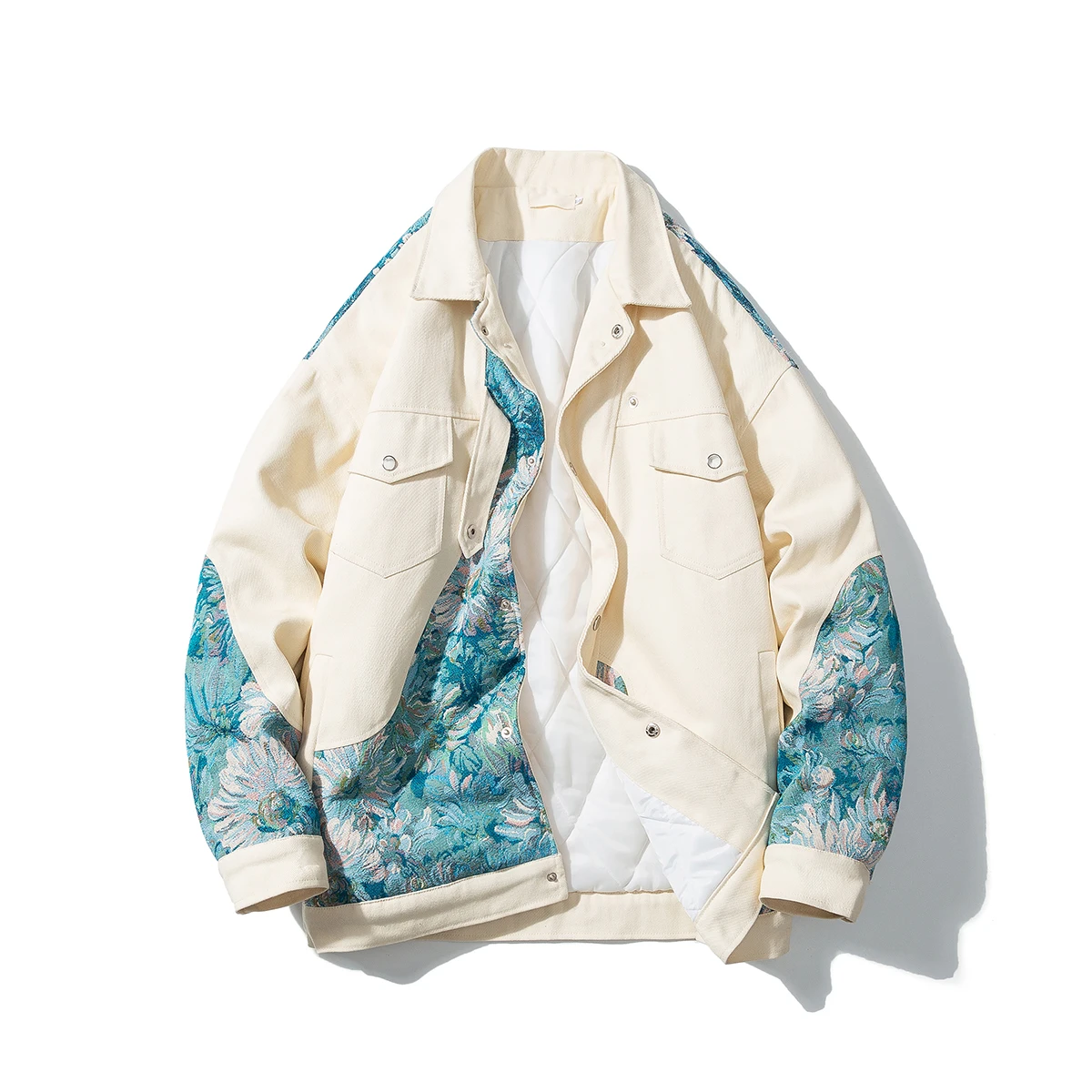 

2025 Мужская винтажная лоскутная куртка с цветочным принтом, мужская и женская куртка на хлопковой подкладке, мужское теплое свободное пальто, мужские толстые модные куртки-бомберы