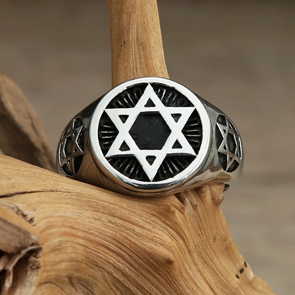 Punk Simple Vintage Hexagram Ring Stainless Steel Star Of David Rings For Men Fashion Biker Amulet Jewelry Gift Dropshipping