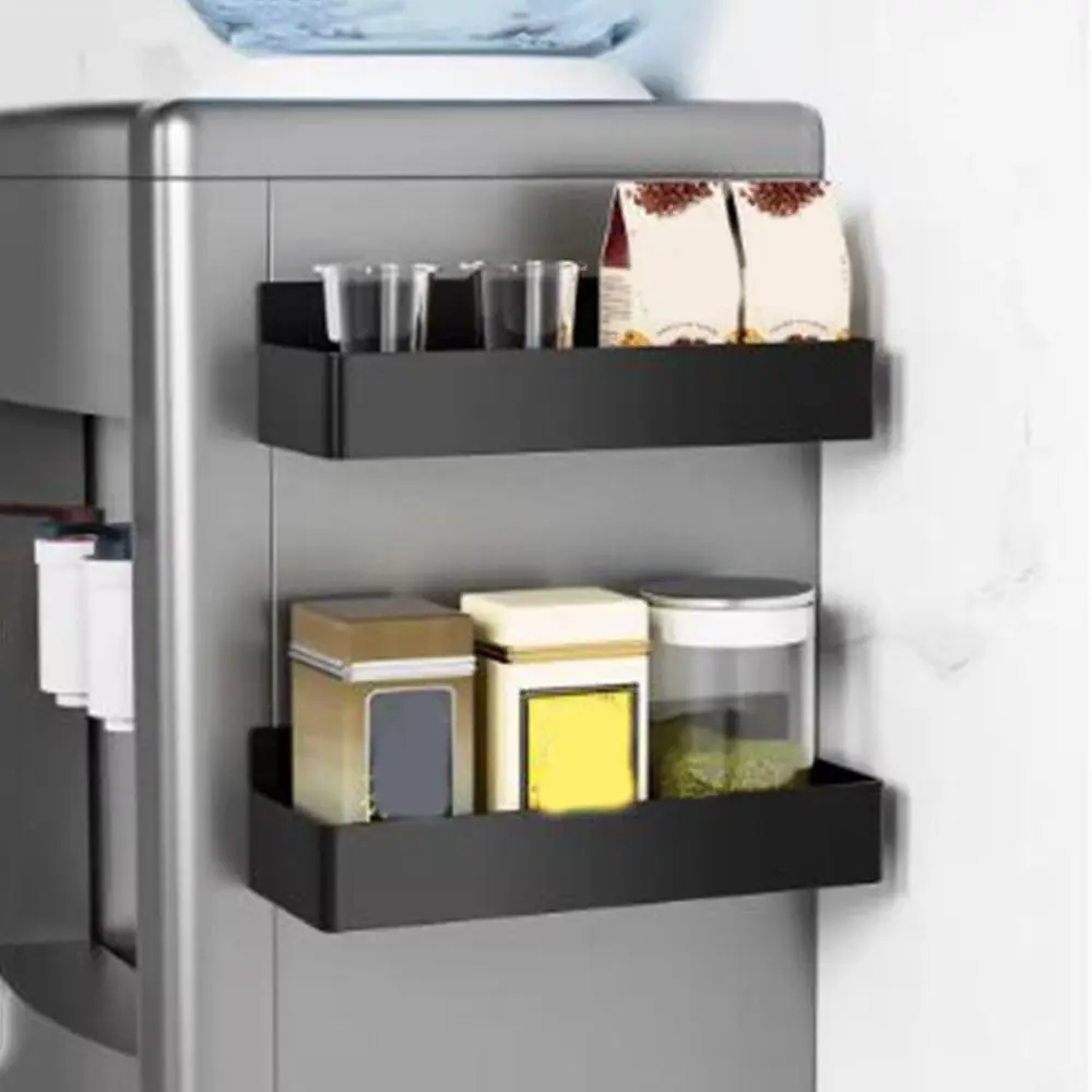 

2Pcs Plastic Magnetic Shelves Space Saving Large Size Spice Seasoning Organizer Adjustable Black/White 2 Layers Storage Rack