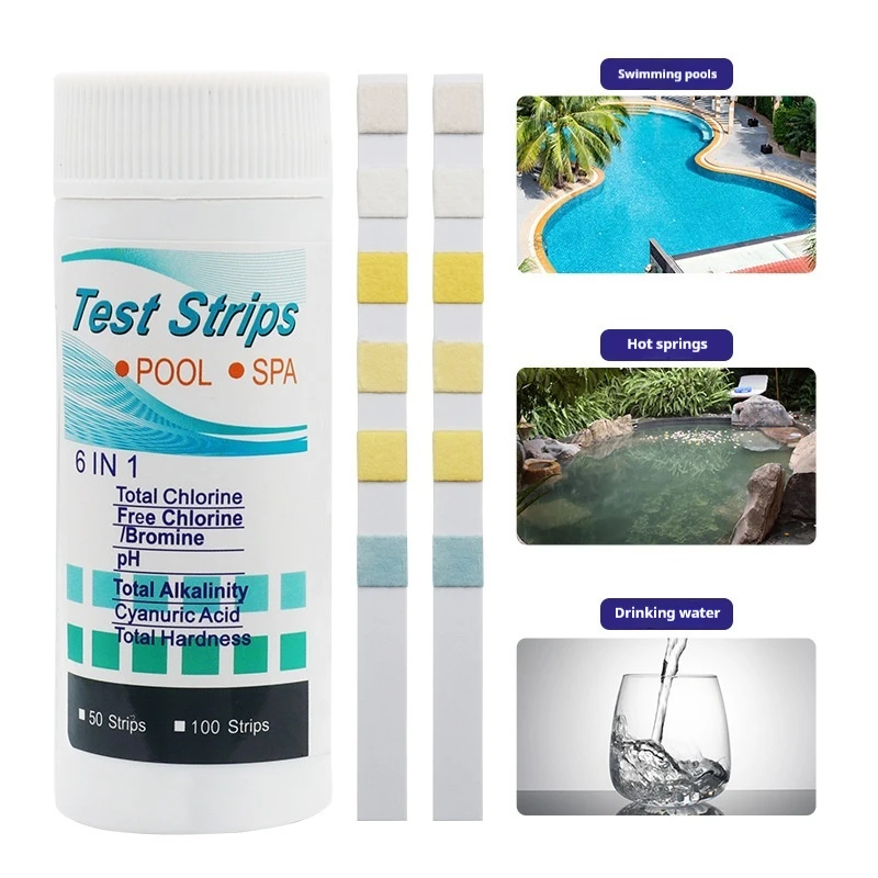 1 Bottle 50 Strip 6-in-1 Is Used for Swimming Pool Aquarium Test Strip, Chlorine PH Alkalinity Hardness Cyanuric Acid Bromine