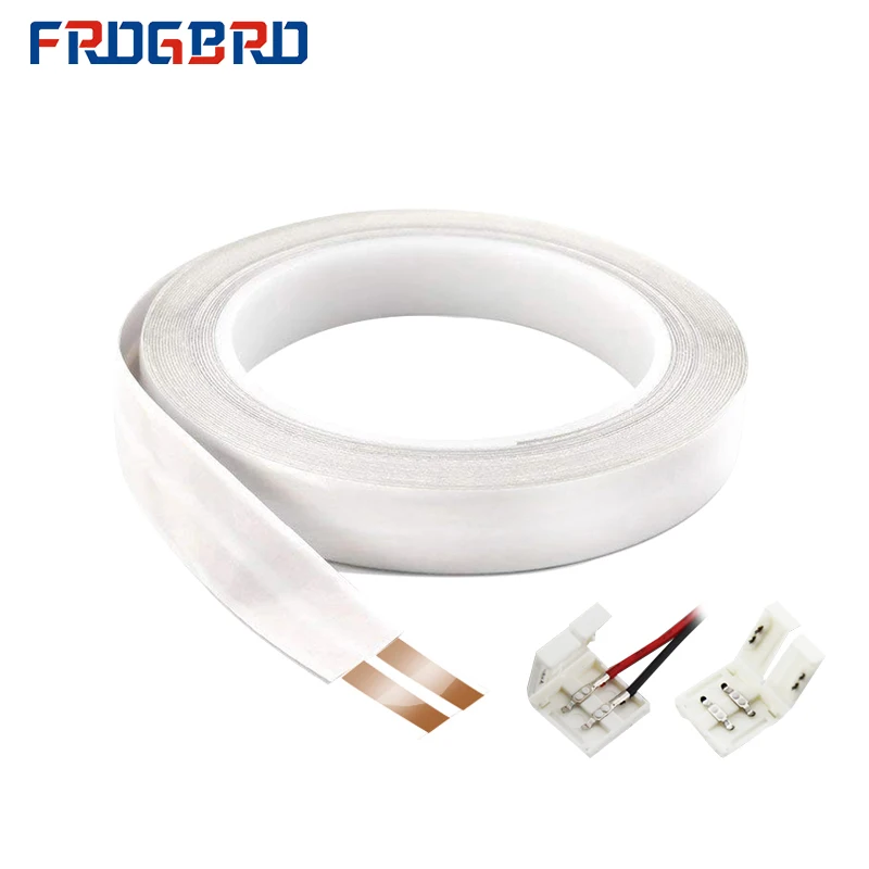 FROGBRO 23 AWG Electric Flat Cable 2 Connector 10M 2 Conductor Copper Wire Audio LED Adhesive Backing Cable Power Extension Cord