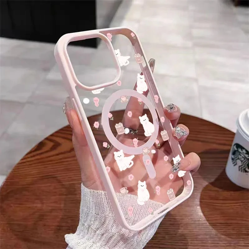 Pink Cartoon Cat Phone Case for Samsung Galaxy S25 S26 Ultra S24 S23FE Plus A57 A37 A17 A16 A56 Magsafe Cover product photo