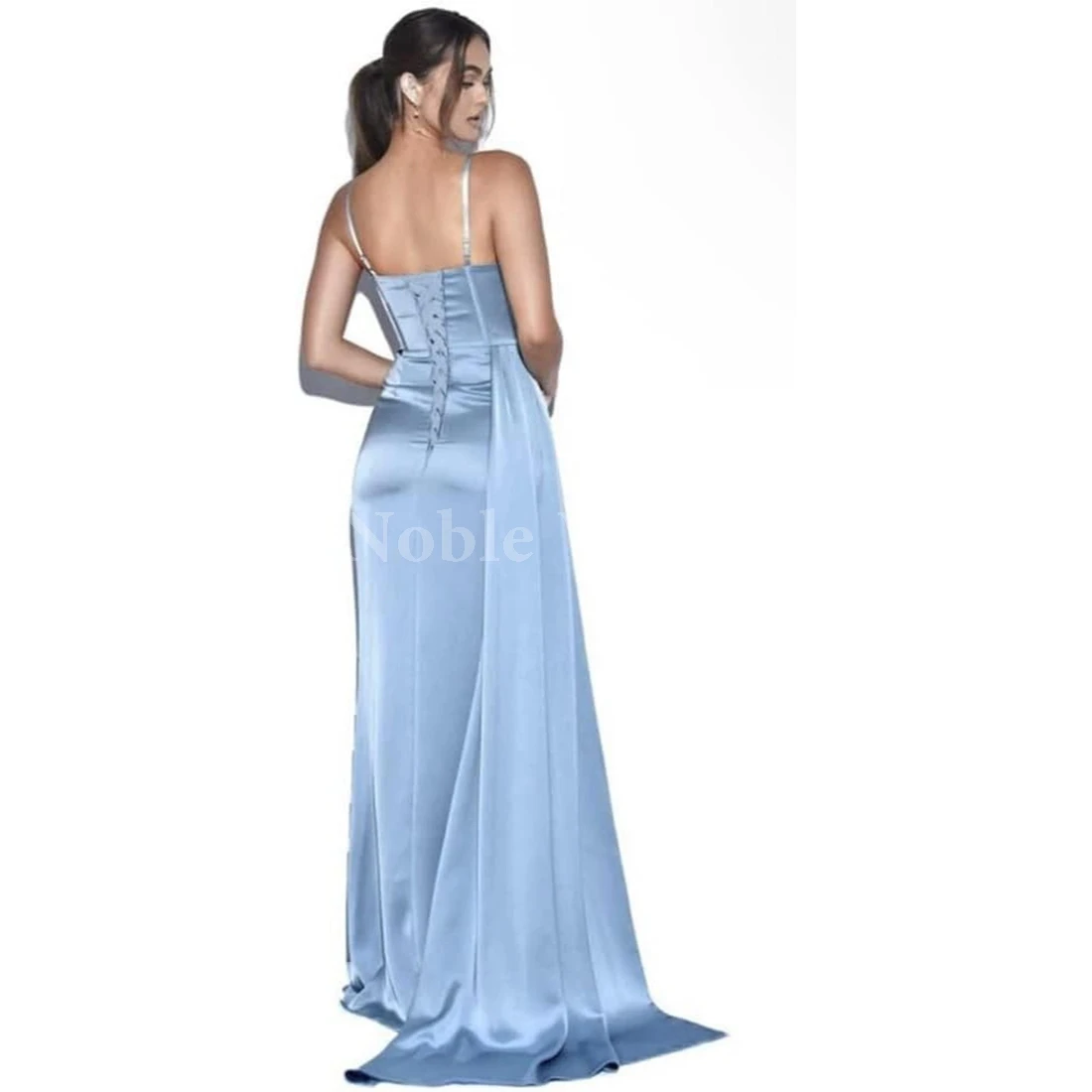 Women's Spaghetti Straps Satin Mermaid Prom Dress Long with Slit Pleated Bodycon Evening Formal Gowns Customized