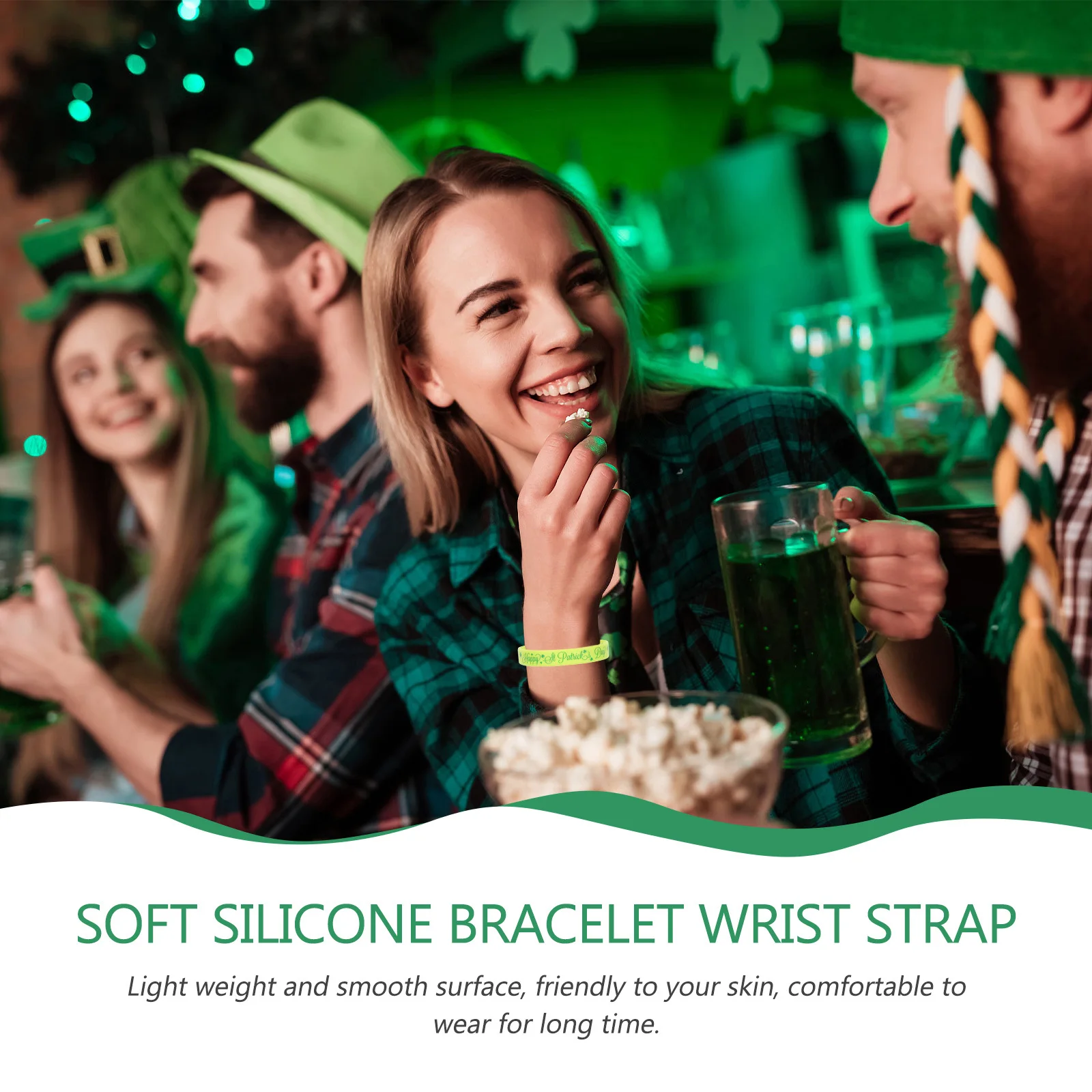 

12Pcs St Patricks Day Silicone Wristbands Shamrock Bracelets Elastic Party Favors Kids Gifts Festival Wristbands