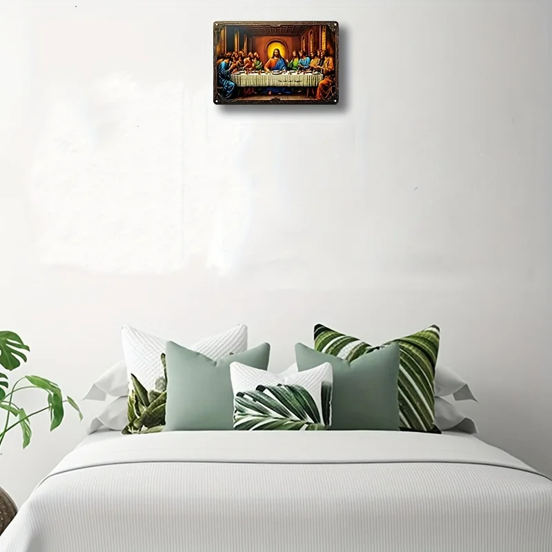 Classic Style Aluminum Last Supper Wall Hanging Sign, Multipurpose Decorative Plaque for Home, Living Room, Wall Mounted Decor