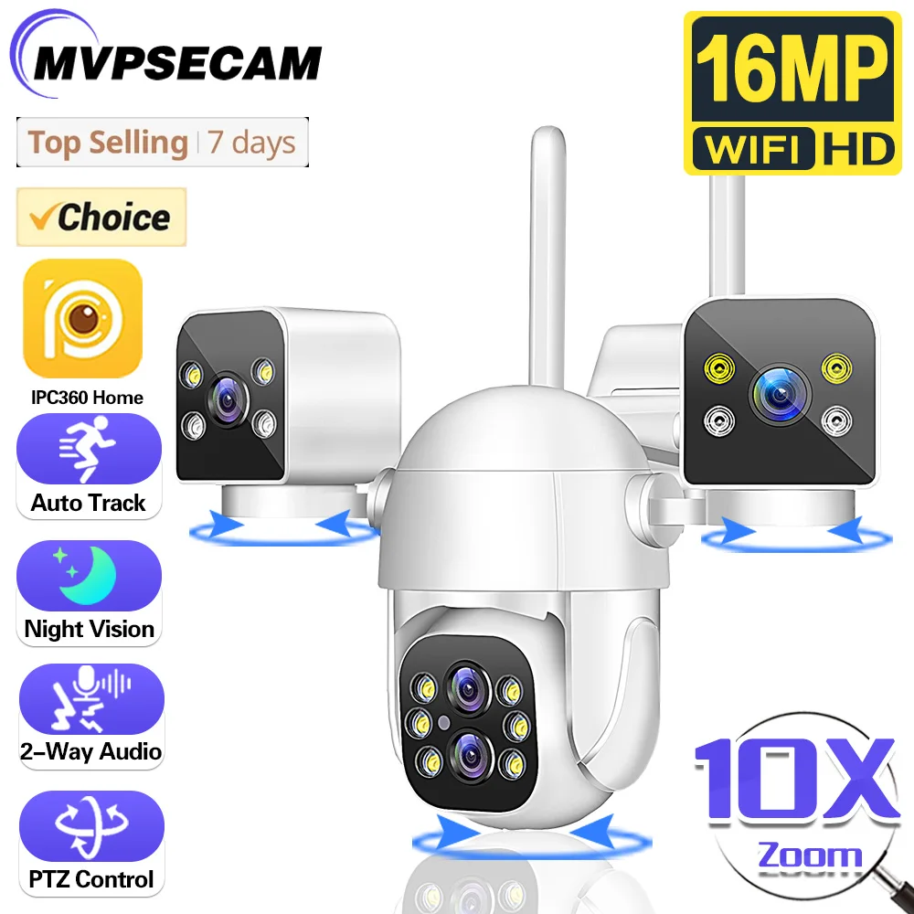 

8K 16MP WiFi Camera Four Lens Three Screen 10X Zoom Outdoor CCTV Security Protection Auto Tracking Video Surveillance IPC360Home