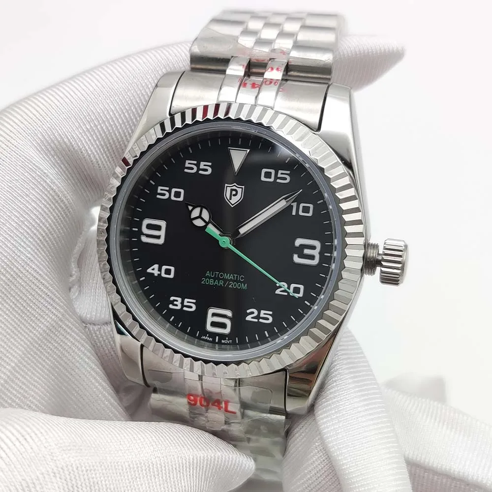 Parnsrpe Relógio Mecânico Automático Masculino 36mm e 39mm Caixa de Safira, C3 Verde Luminoso, Relógio Masculino