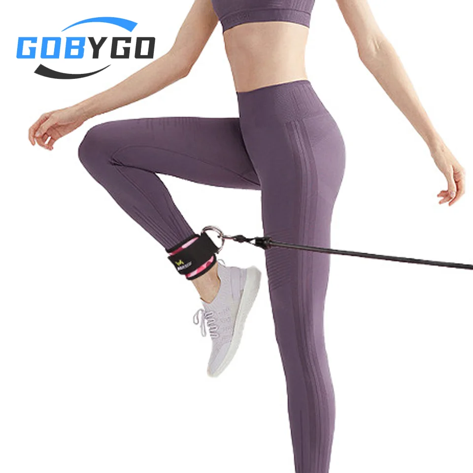 

GOBYGO Ankle Straps Double D-Ring Adjustable Foot Support Padded Cuffs Ankle Weight Leg Training Brace Support Sport Abductors