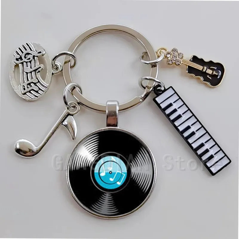 Handmade Classic Music Record CD Vintage Record Image DIY Glass Dome Jewelry Charm Keychain Create Birthday Gift for Friends