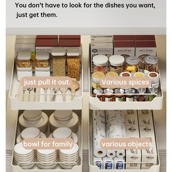 Kitchen Storage Box with Sliding Rail Pull-out Cabinet Storage Rack Spice Pantry Shelves…