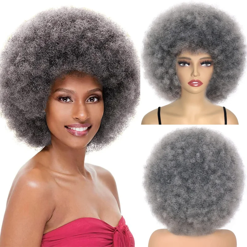 Pelucas afro para mujeres negras Pelucas afro rizadas de los años 70 Pelucas afro negras esponjosas y hinchables de aspecto natural suave Peluca afro grande de pelo sintético