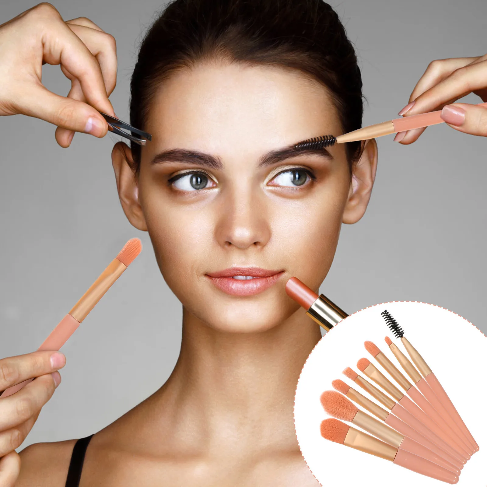 1 Juego de Mini brochas de maquillaje, Cosméticos profesionales, colorete portátil en polvo, polvo suelto, sombra de ojos, aplicador de labios, herramientas de belleza facial