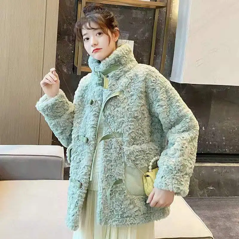 Abrigo de lana de cordero para mujer, nuevo estilo coreano de imitación de piel, felpa cepillada corta de invierno