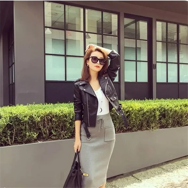 Nieuwe 2026 dames motorfiets leer PU imitatieleer losse jas zwarte jas Moto Biker Coat Uitloper