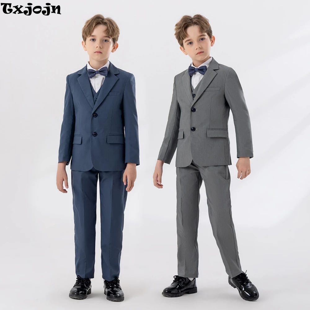 Txjojn New Hot Sale Child Slim Fit Suit Set Comfortable Boy Suits 4 Pieces jacket Vest Pants Bow-tie School Graduation Ceremony