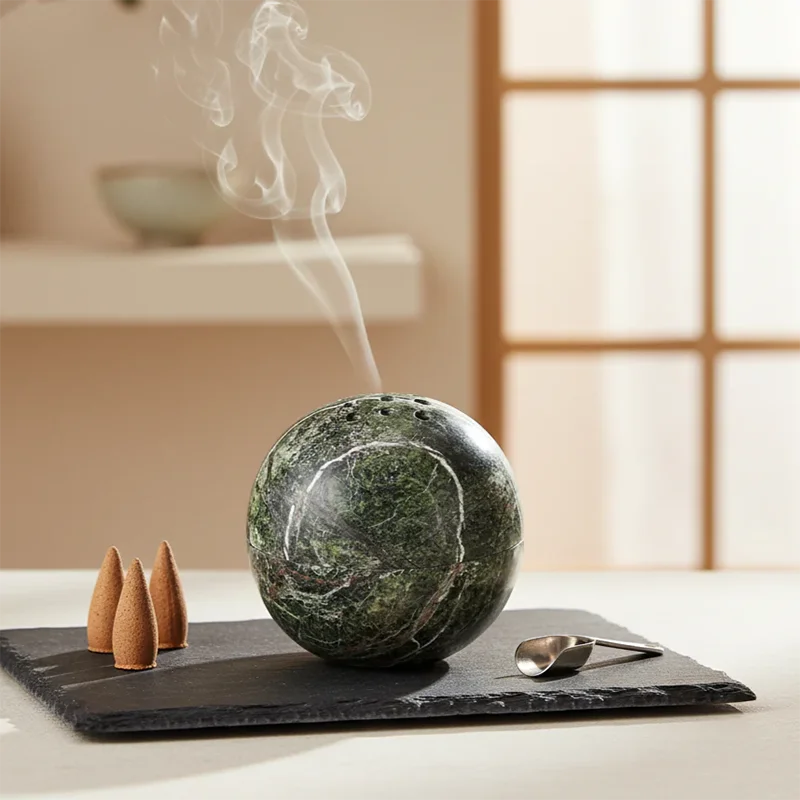Marble Incense Holder Natural Stone Mubkhar Handmade Sphere Incense Burner for Meditation