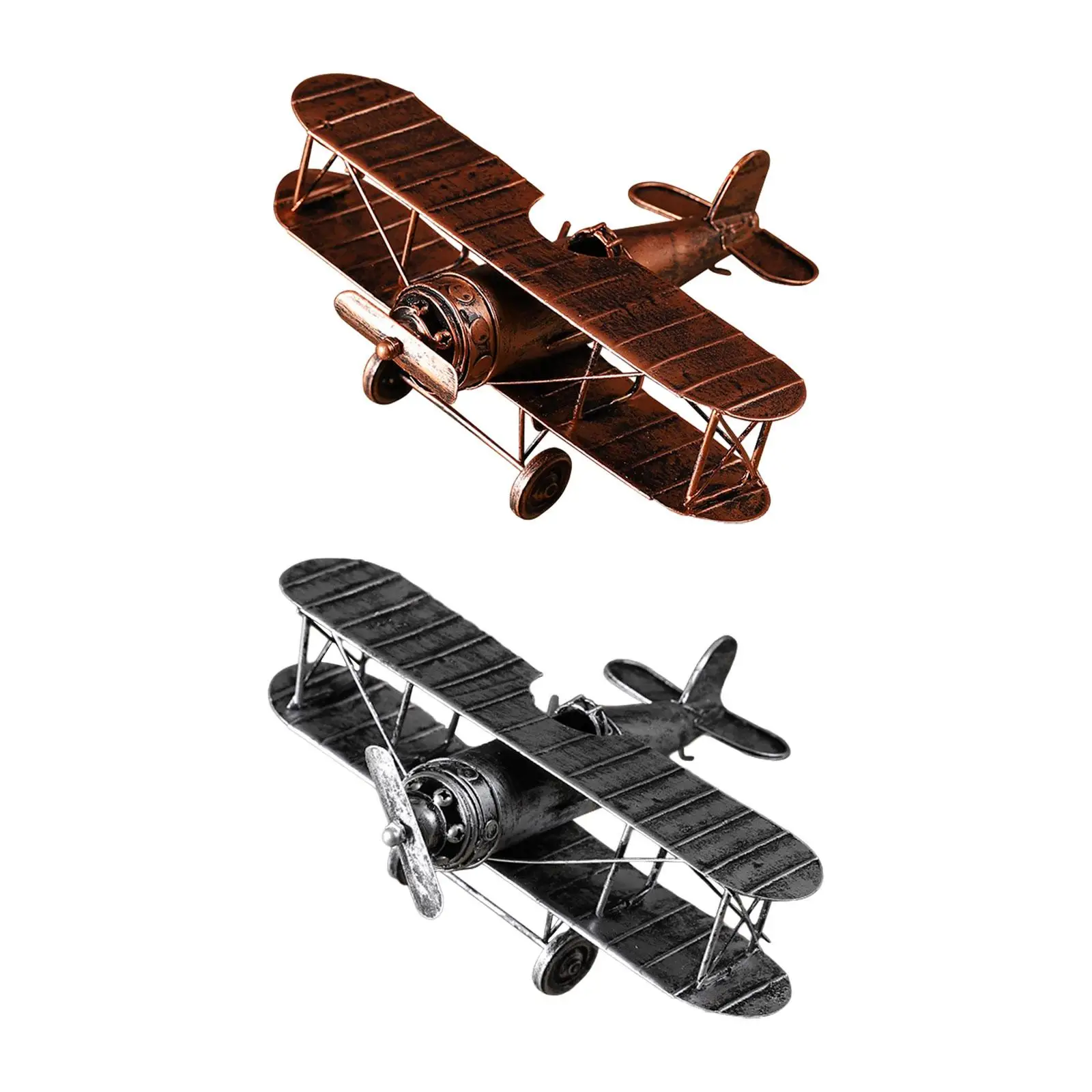 Iron Aircraft Biplane Ornament Aircraft Ornaments for Bedroom Office Desktop