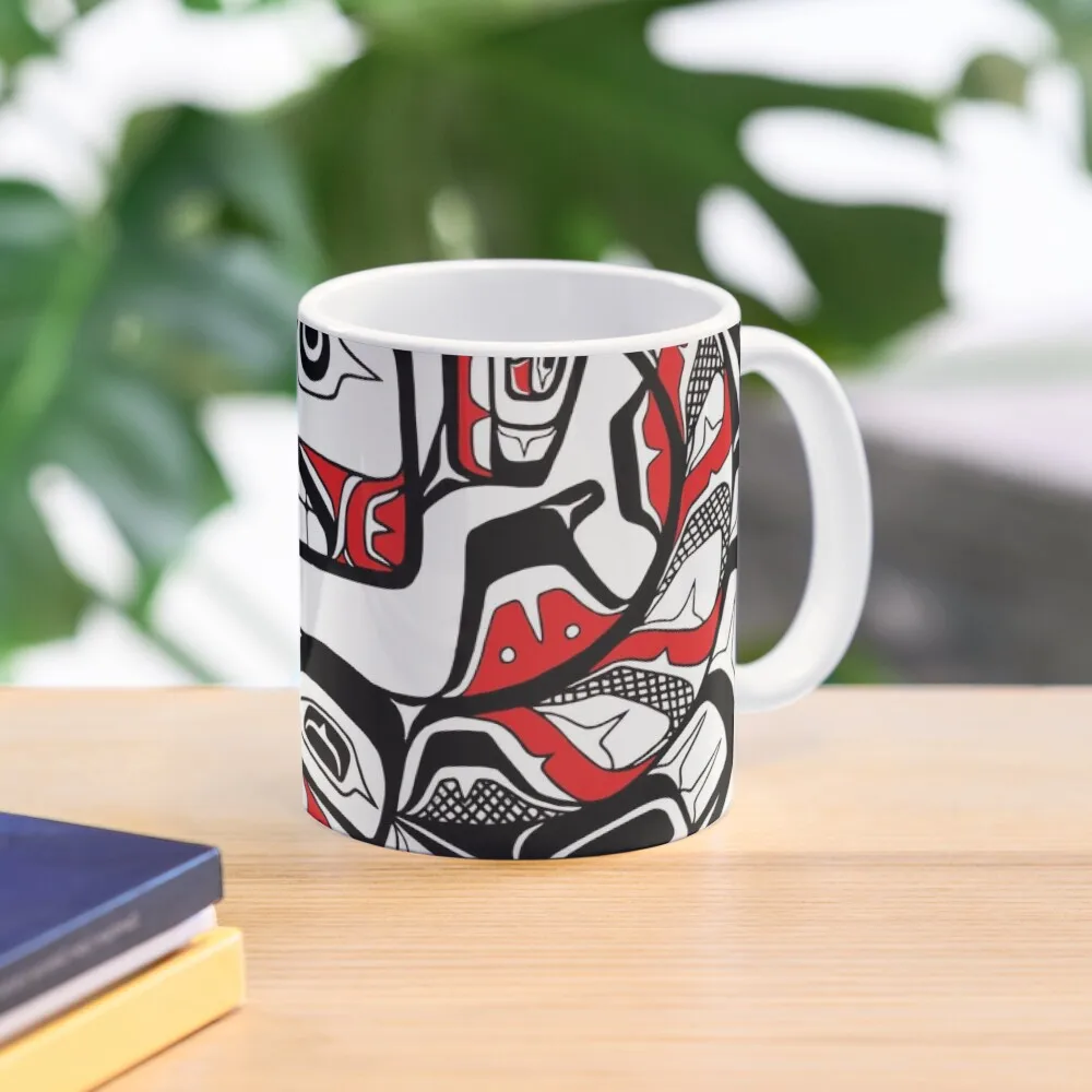 

Tlingit style Bear and Salmon PNW Native art Coffee Mug Funny Cups Glass Cups Mug