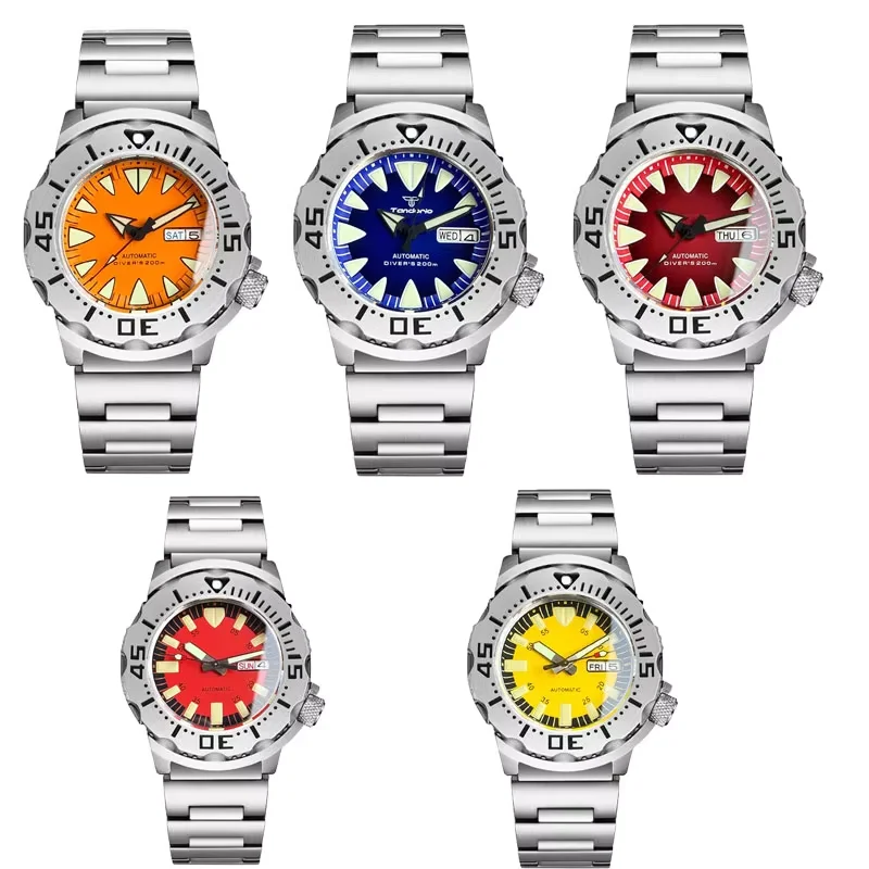 

Monster Watch Diving 20ATM Men Tandorio 42MM Orange Blue Red Dial Automatic NH36A Watch Double Date Display Sapphire Glass