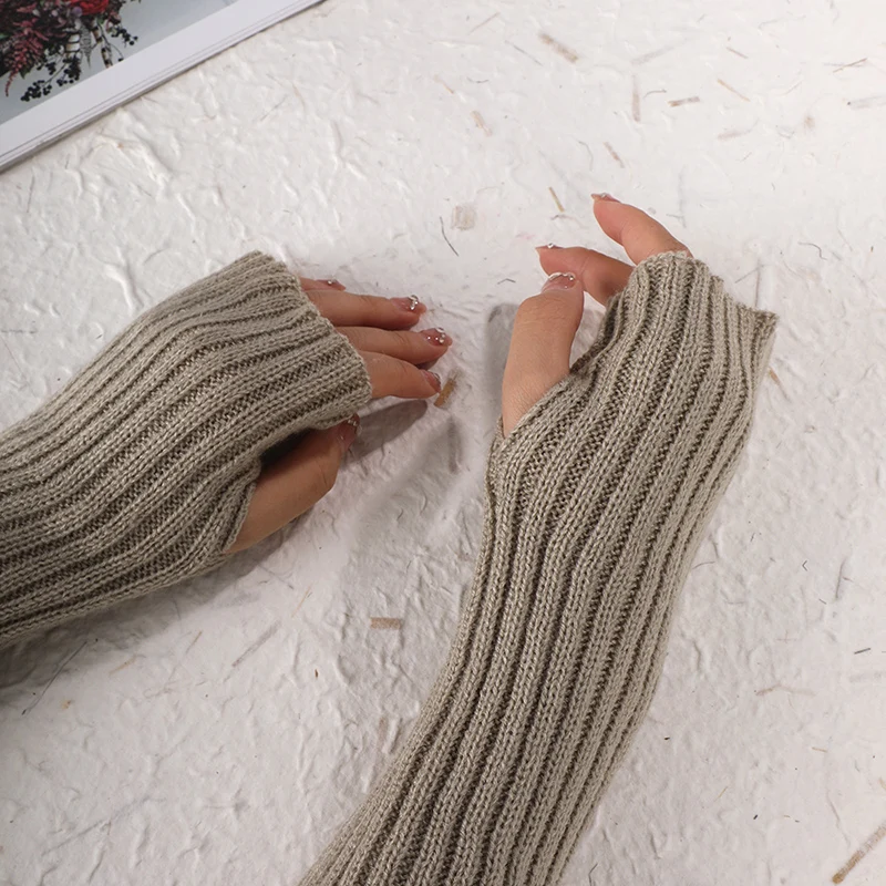 Lange Vingerloze Handschoenen Vrouwen Wanten Winter Arm Mouwen Gebreide Arm Warmer Casual Zachte Vingerloze Wanten Punk Gothic Handschoenen 2023