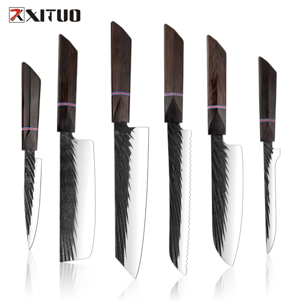 Pro 1-6 PCS Kitchen Knives Set,High Carbon Steel Forged Chef Knife,Ultra Sharp Knife Set For Chef Cooking Paring Cutting Slicing