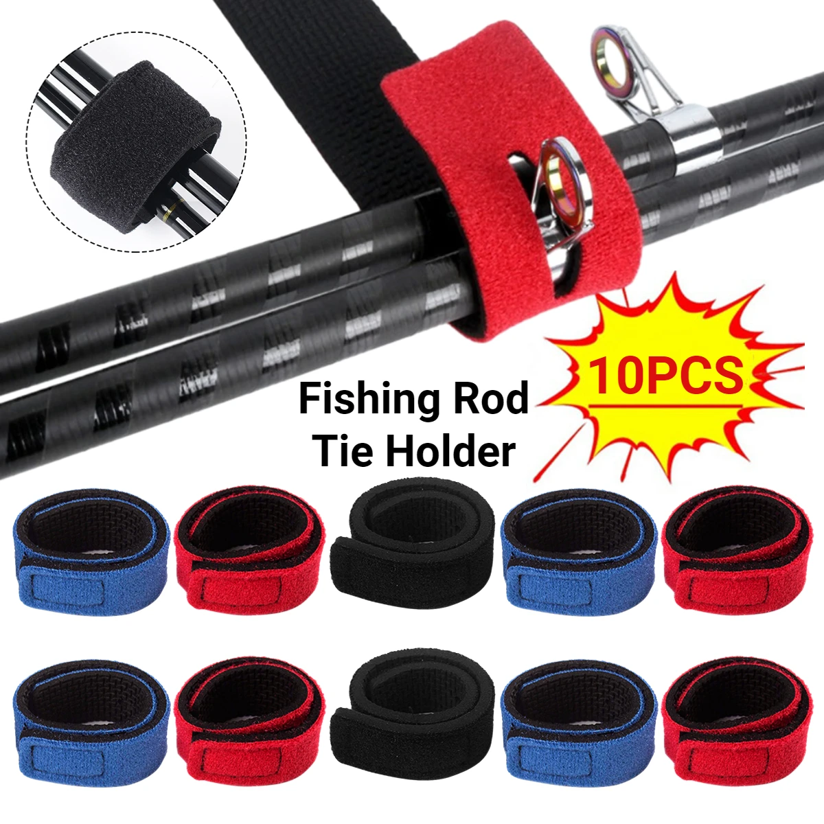 1-10PC Fishing Rod Tie Holder Strap Belt Tackle Elastic Wrap Band Holder Fastener Ties Portable Outdoor Fishing Tool Accessories