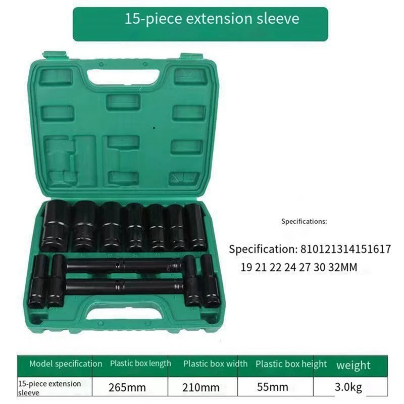 Impact Socket Set 1/2 Drive -15PCS-Metric Size (10-32Mm) Sockets 6 Point Hex Design Durable Easy Install