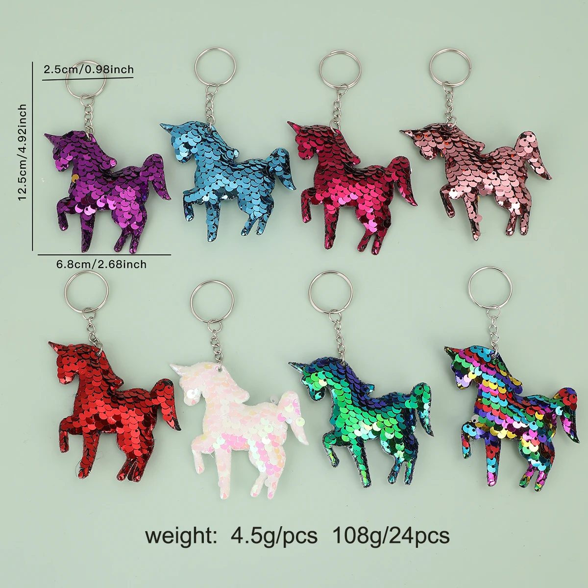 24Pcs Cartoon Sequin Keychains, Glittering Double-Sided Horse Shape Keyrings, Perfect For Birthday Party Favors, Bag Accessories