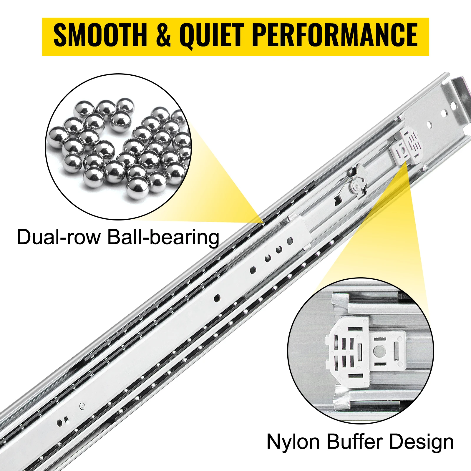 VEVOR Schubladenschienen 1524 mm, Auszugsschienen 60 Zoll, Vollauszug Schienen für Schubladen, Doppel Kugelgelagert, Schubladen Schienensystem, Gleitschienen für Schubladen, Schubladenführungen