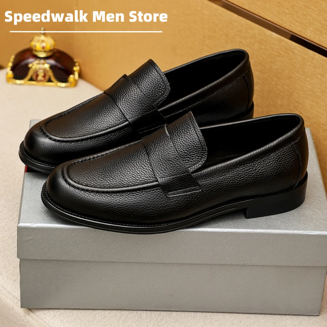 Luxury Soft Comfort Leather Men Slip On Loafers Classic Penny Design Shock Absorb Sole Daily Driving Casual Dress Shoes