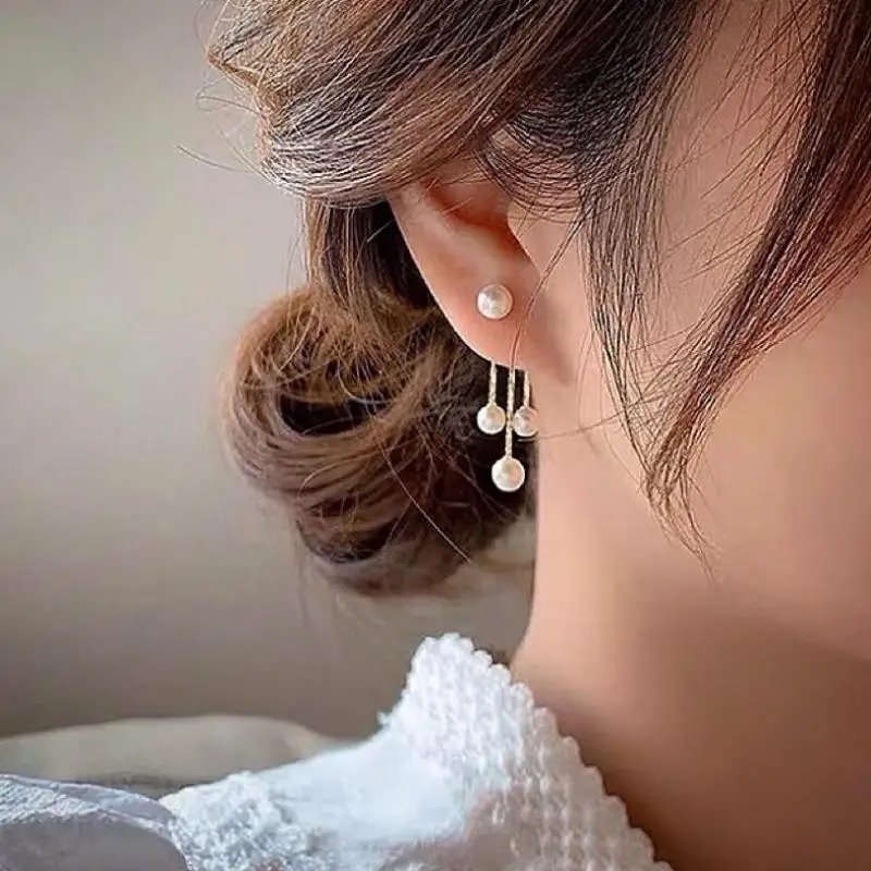 925 Silver Needle Korean Fashion Tassel Pearl Earrings For Women Jewelry 2024 Trending New Vintage Women\'s Pearl Drop Earrings