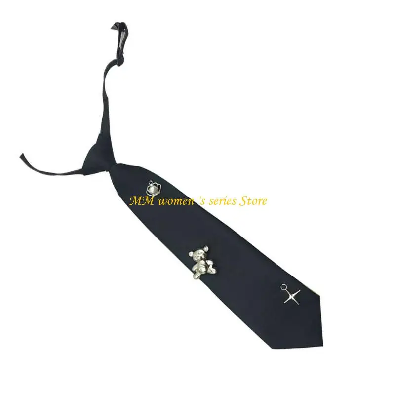 Q39C شباب الفنية TIE Bear Crown Print Necktie قابلة للتعديل أنماط الكلية Necktie للمدرسة والمكتب