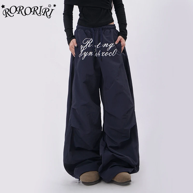 

RORORIRI женские широкие брюки-карго с вышивкой букв американские уличные хип-хоп уличная одежда для уличных танцев длинные брюки