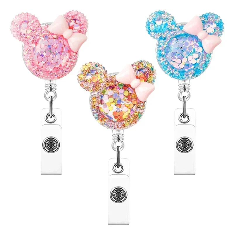 

1 шт. рабочий выдвижной Бейдж катушка симпатичный мультяшный бант блестки идентификатор искусственная кожа для медсестры искусственная катушка офисные принадлежности