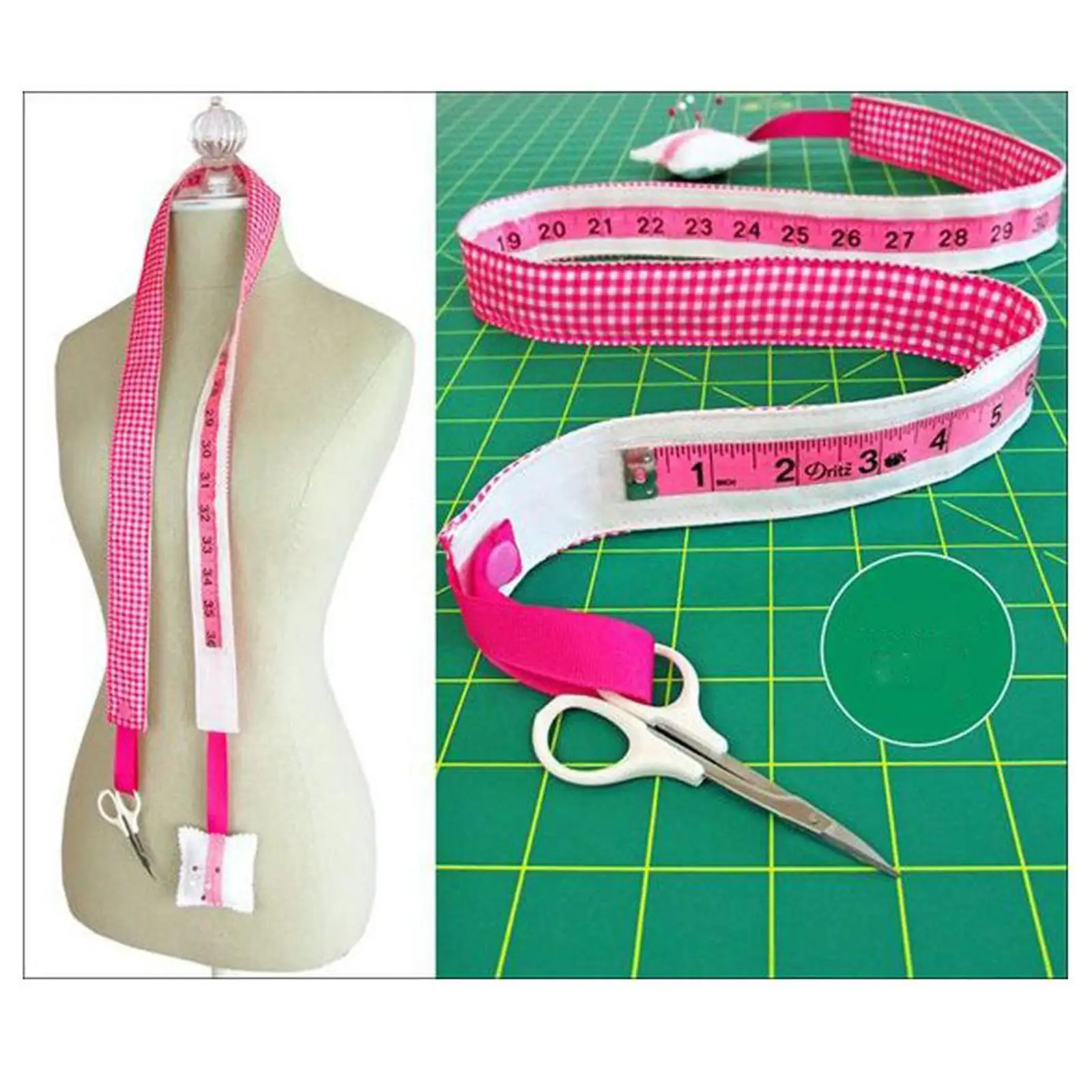 Sewing Tools Kits Including 40x Multicolor Glass Head Pins, Pin Cushion, and 37 Inch Soft Tape Measure for Sewing Tailor Ruler