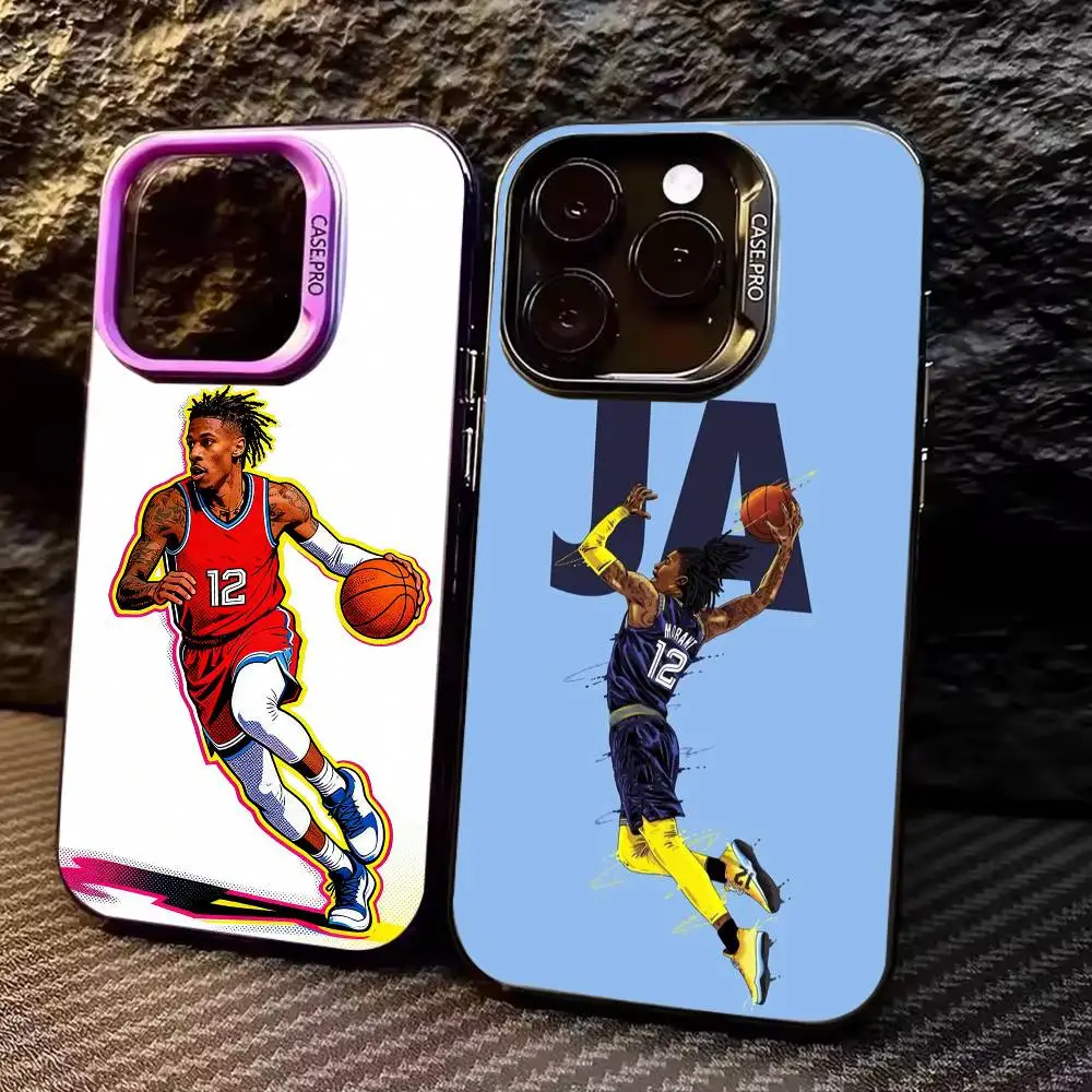 

B-Basketball J-Ja M-Morant 12 Phone Case For iPhone17,16,15,14,13,12,11 Plus,Pro Max Colored Silver Plated Inside Cover