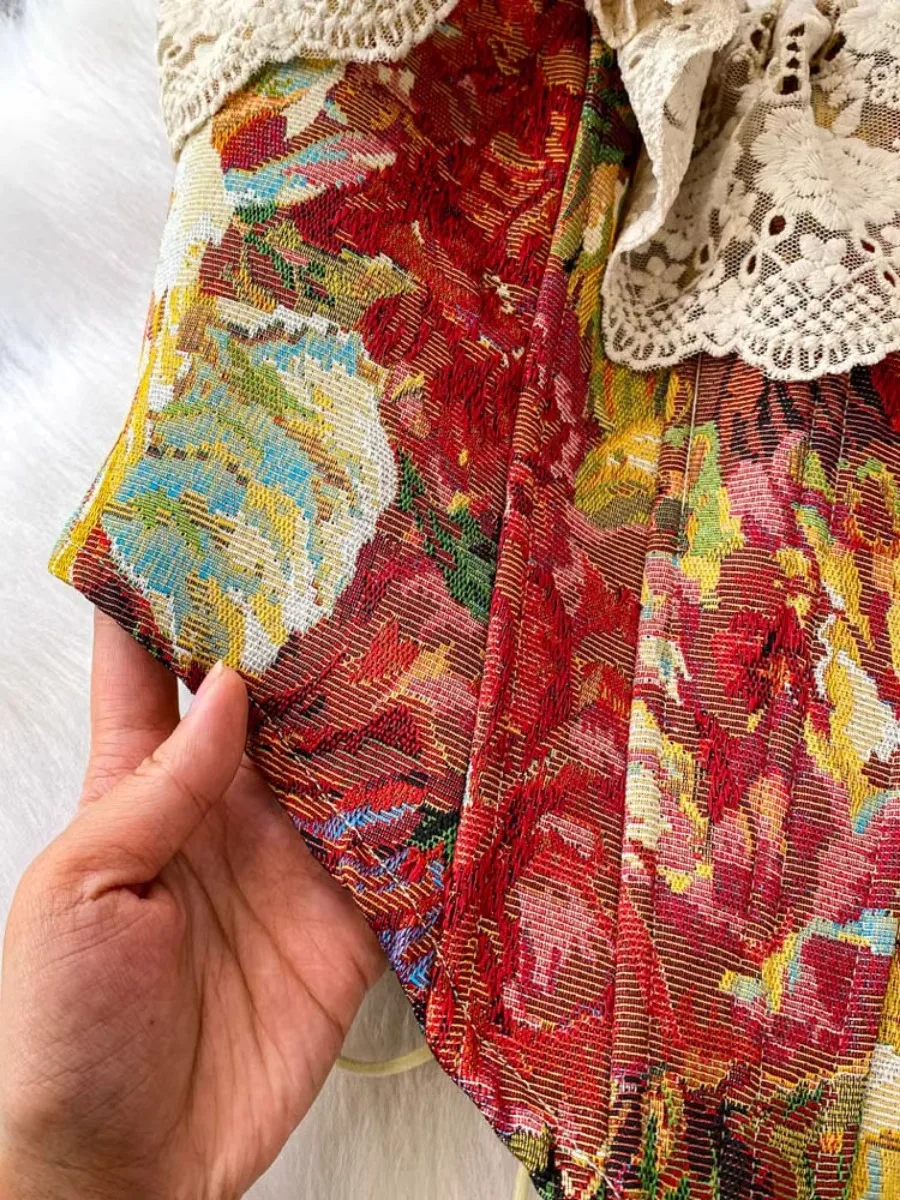 Foamlina American Ins Vintage Jacquard Pittura a olio Corsetto High Street Y2K Patchwork Pizzo Gilet sexy Canotta attillata attillata